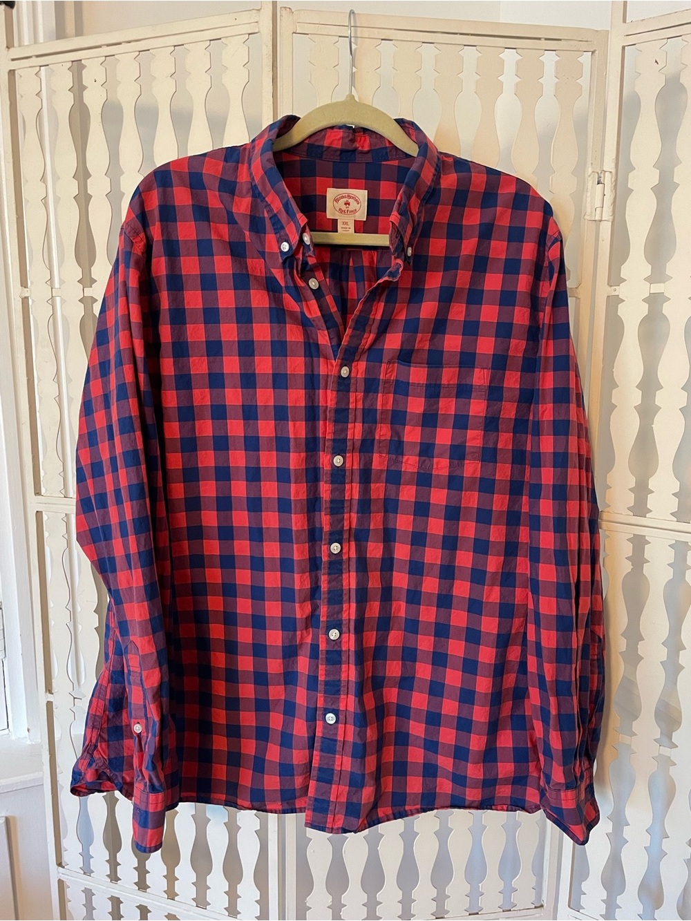 Brooks Brothers awesome bright Red & Navy Buffalo Check Button-Down Shirt